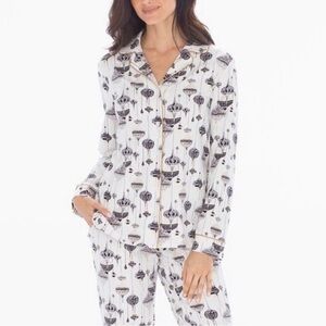 Soma NWT Glass Ornaments Ivory Shirt with Black and Gold Print pajama top XL